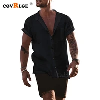 covrlge spring summer new mens solid color cotton linen shirt loose large size thin shirt for men causal male streetwear mcs186