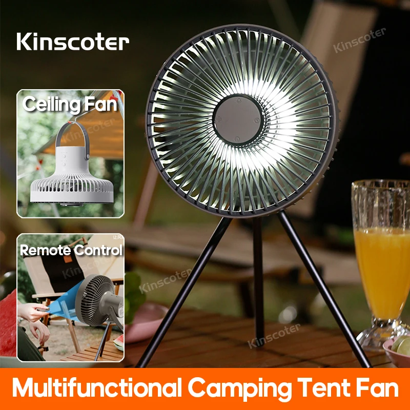 Multifunction Camping Tent Fan Desktop Portable Circulator Wireless 10000mAh  Ceiling Electric Fan with Remote Control LED Light