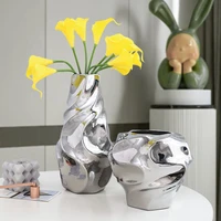 nordic irregular corrugated silver electroplated ceramic vase light luxury hallway living room flower arrangement dried flower d