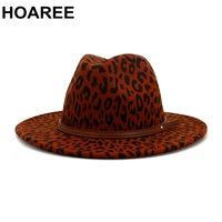 hoaree red leopard wool jazz fedora hats casual women leather belt felt hat ladies panama trilby female party cap sombrero