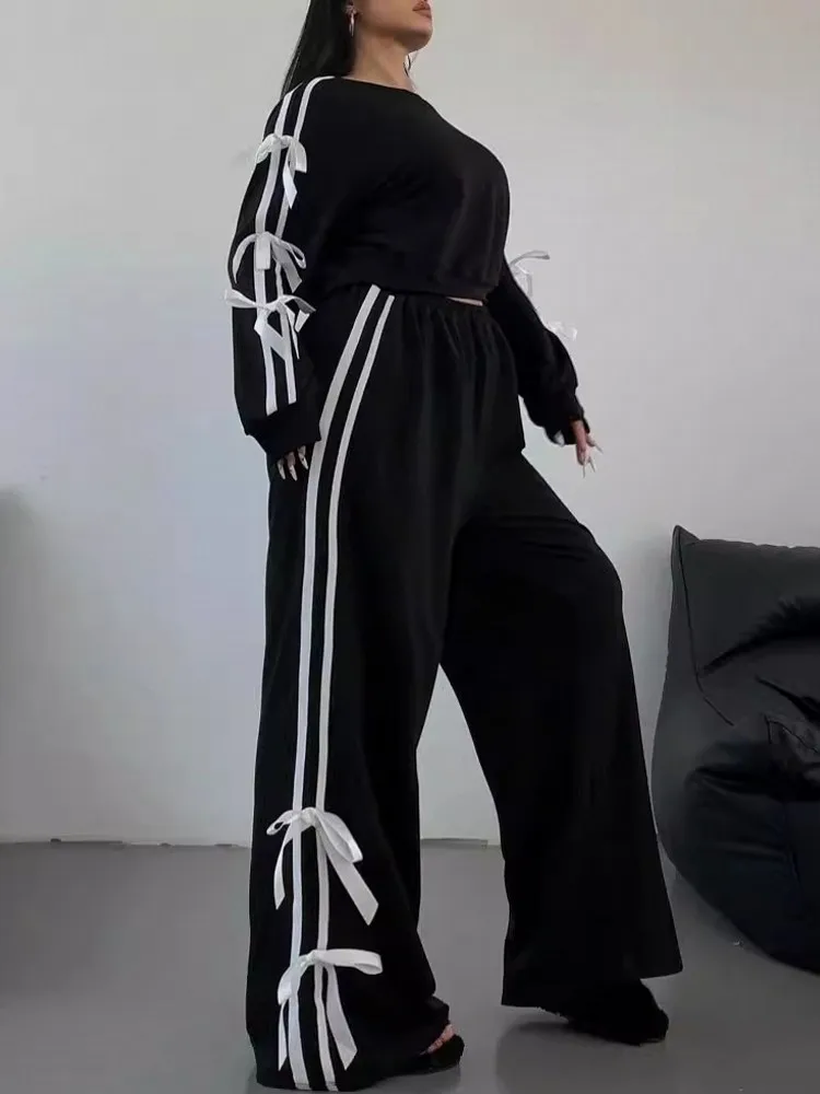 Женский комплект из 2 предметов черный пуловер с длинным рукавом и штаны