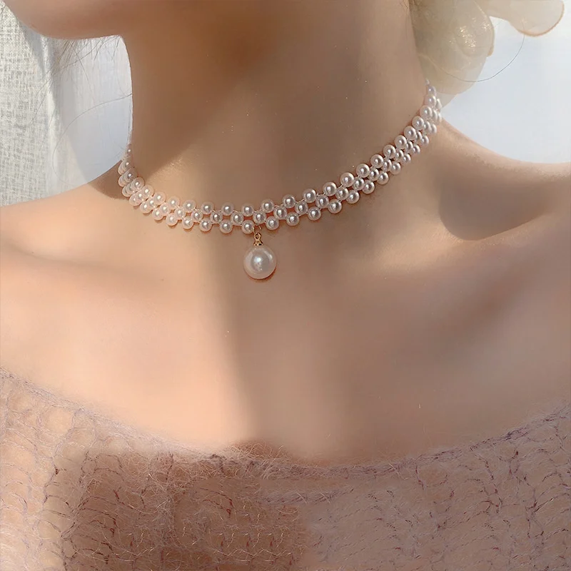 

Pearl woven neckchain Necklace 2021 new Korean design sense clavicle chain fashion personality summer women