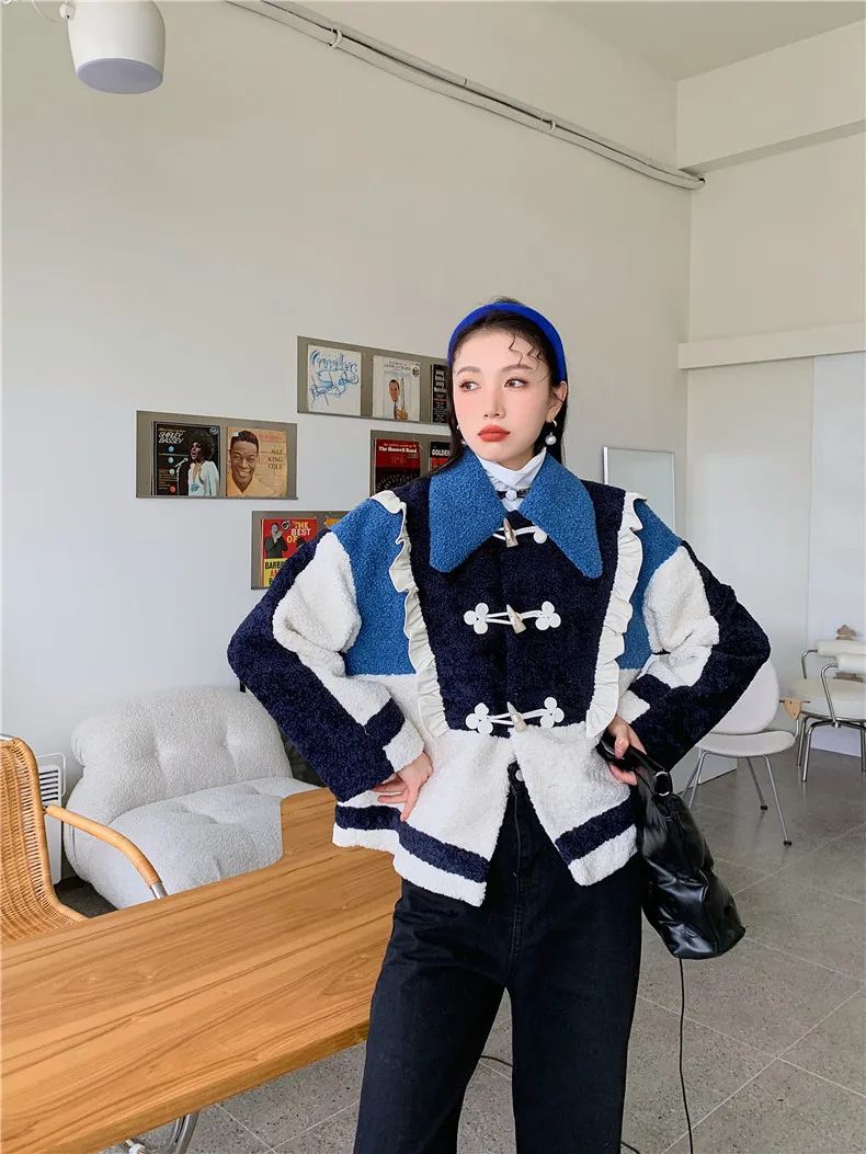 

2021 Winter New Horn Buckle Fur-like Coat Women's Wool-like Fur Coat