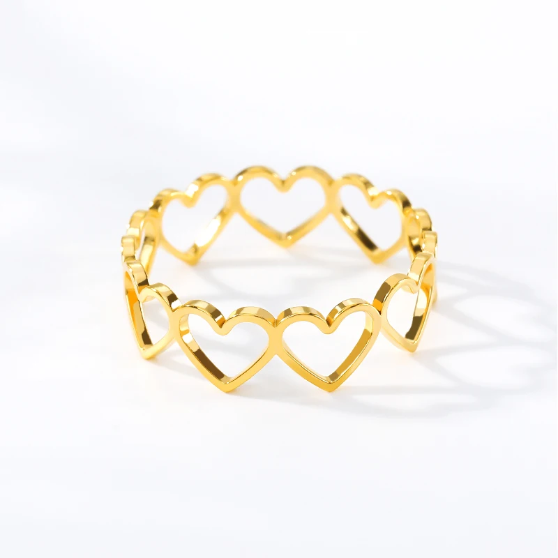 

Stainless Steel Hollow Heart Rings For Women Girls Rose Gold Silver Color Open Adjustable Female Engagement Wedding Ring Jewelry