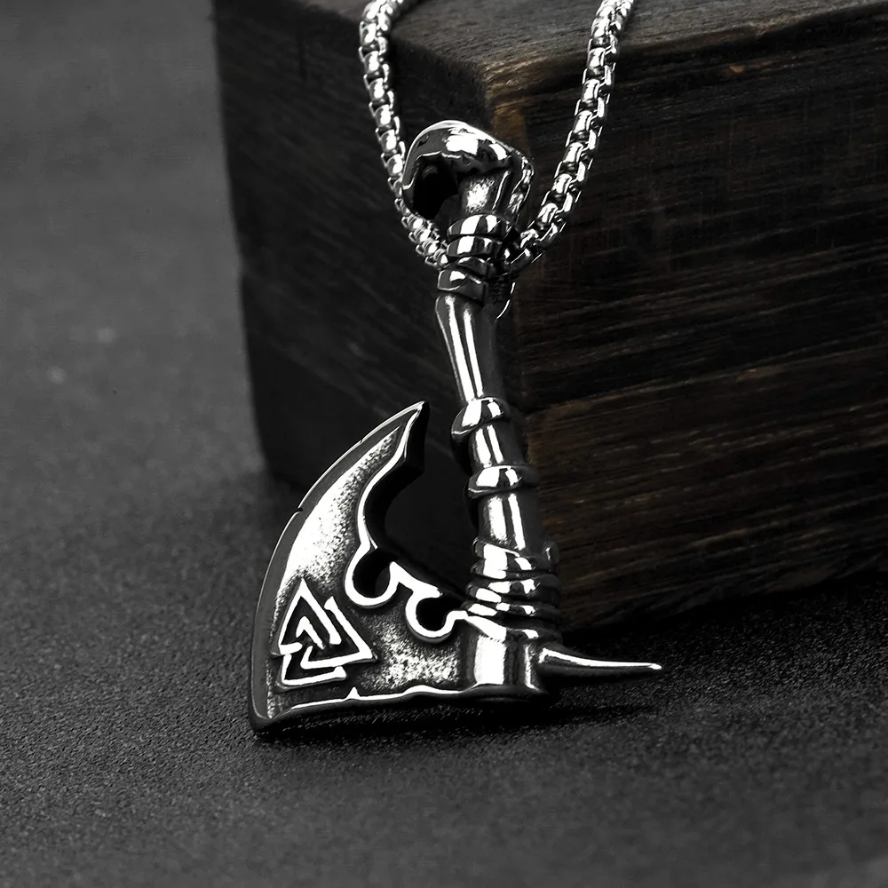 

Fashion Vintage Viking Axe Necklace Men Stainless steel Nordic amulet totem Valknut Pendant Chain Jewelry Gifts Dropshipping