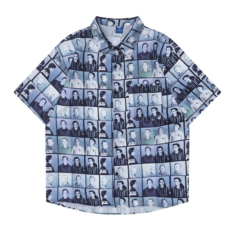 

Japan Hip Hop Vintage Printed Shirt 2022 Men Fashion Button Up Blouse Shirts Short Sleeves Harakuju Oversized Summer