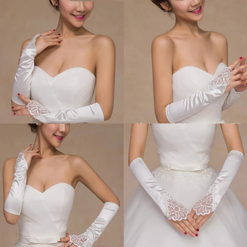 

Women's Long Gloves Bridal Fingerless Small Flower Sewing Beads Stretch Elbow Length Gloves Summer Breathable Sunscreen Mittens