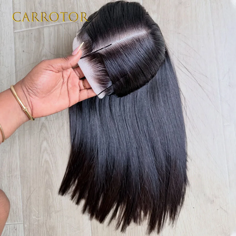 Фото Парик Surper Double Wig, 250% плотность, прямые волосы, 13x6, невидимый прозрачный кружевной фронтальный парик из натуральных волос, без клея, предварительно прорезанный, готов к носке №2