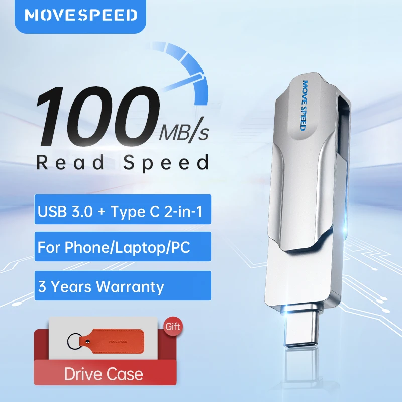 USB флеш накопитель MOVESPEED 2 в 1, 128 ГБ, 3,0 OTG, Type C, флеш накопитель 256 ГБ, 64 ГБ, 512 ГБ, металлический USB C флеш накопитель для телефонов, ноутбуков, Macbook