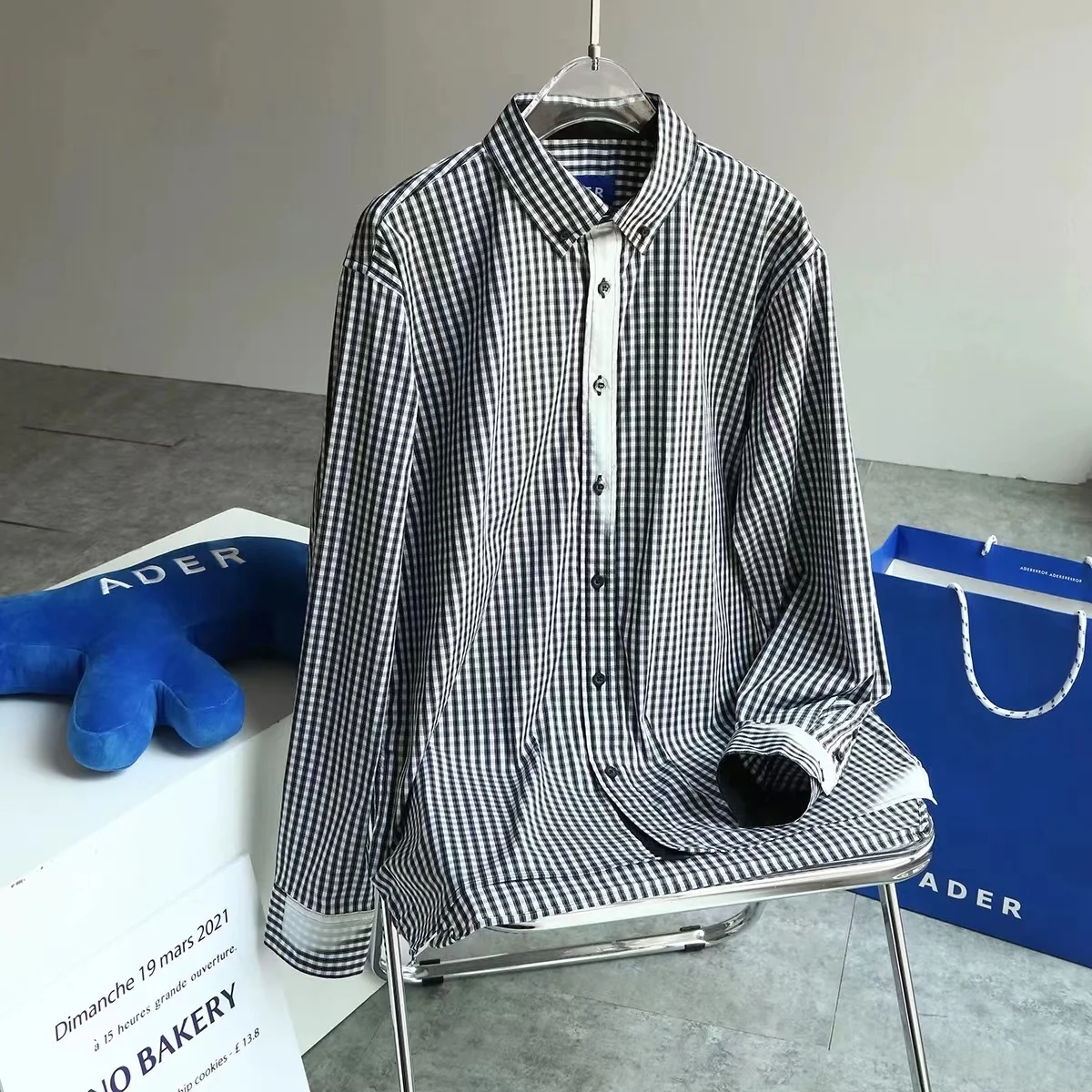 

ADER ERROR high quality small plaid striped shirt irregular casual loose oversized unisex men and women couple long-sleeved top