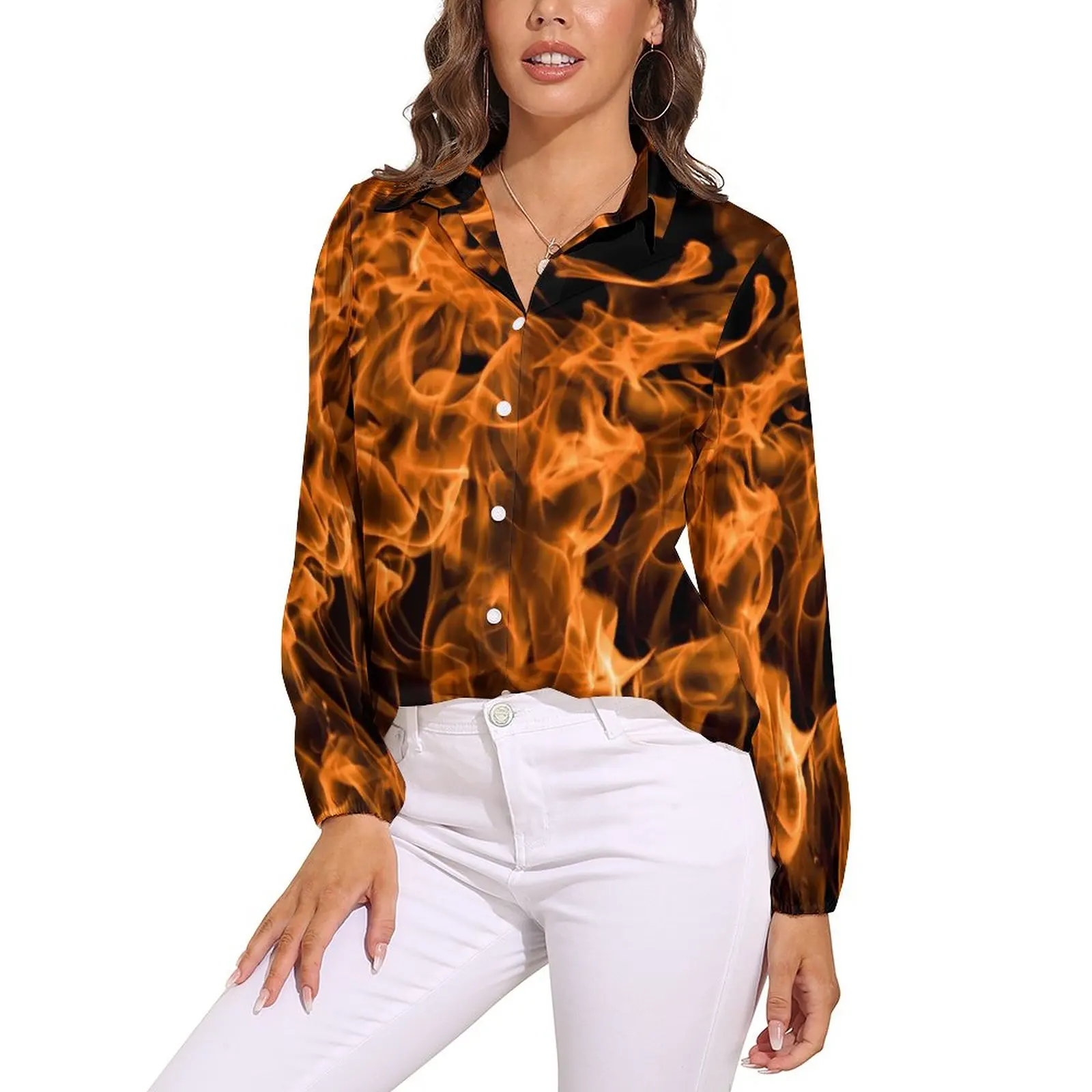 

Женская Свободная блузка оверсайз с длинным рукавом и абстрактным принтом