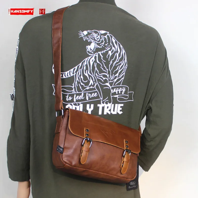 Мягкая кожаная сумка через плечо мужская модная брендовая на модные маленькие