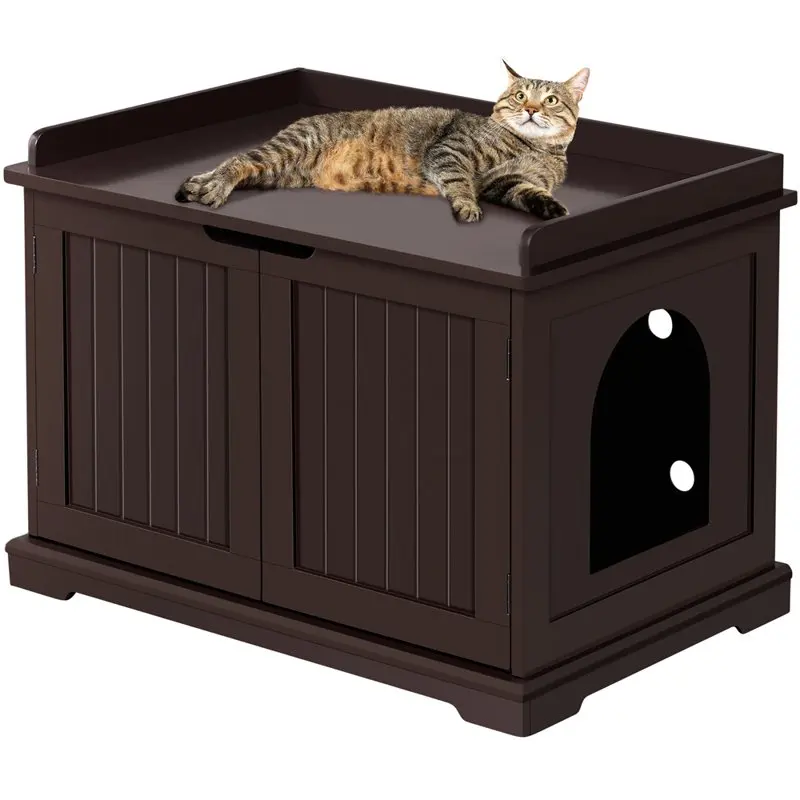 

Hot Sale Factory Supply Wooden Pet Litter Box End Table with Door Espresso