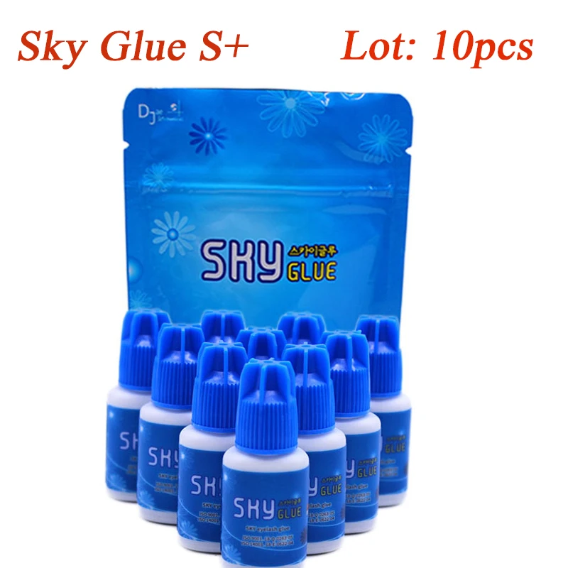 10 Bottles SKY S+ Type Glue For Eyelash Extensions 1-2 Sec Fast Drying Korea Original 5ml Extra Strong False Lashes Glue