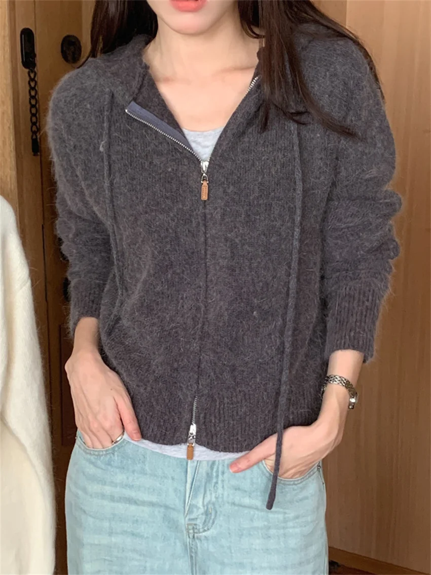 Мягкие свитера с капюшоном в стиле ретро Alien Kitty женские трикотажные изделия