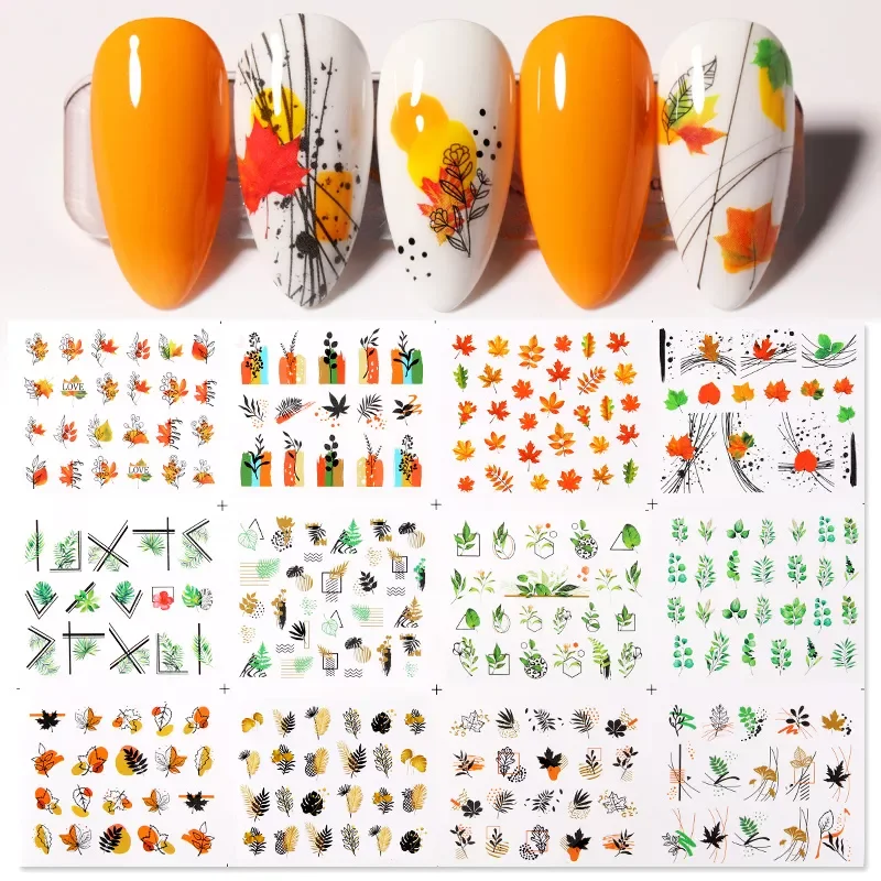 

Styles Nail Stickers Set Maple Leaves Alphabet Flower Nail Water Stickers Transfer Decals Sliders Manicures Decoration