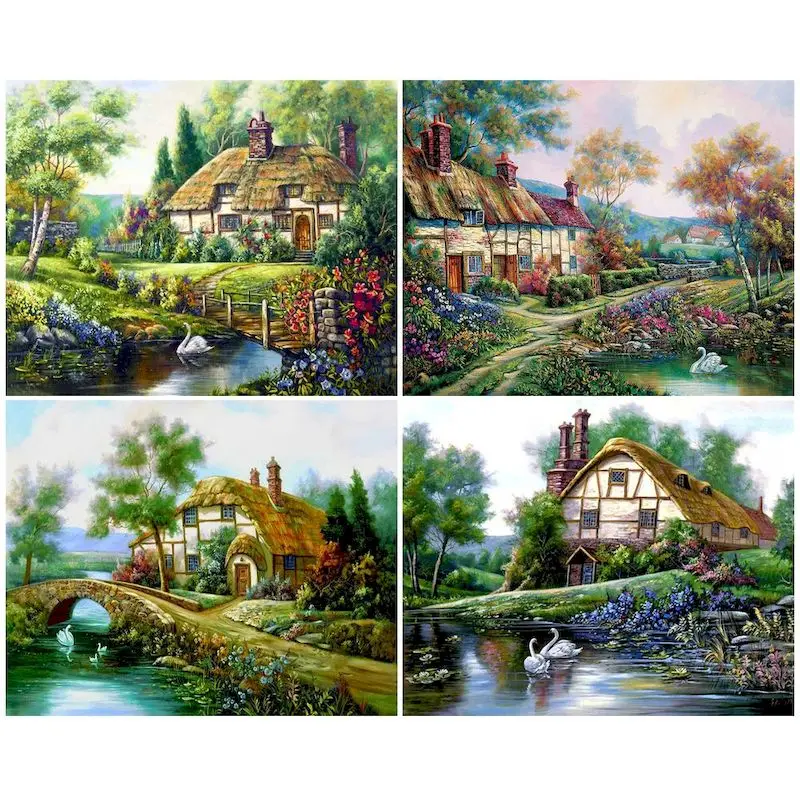 

CHENISTORY Painting By Numbers House Scenery Diy Pictures By Number Kits Scenery HandPainted Art Drawing On Canvas Home Decor