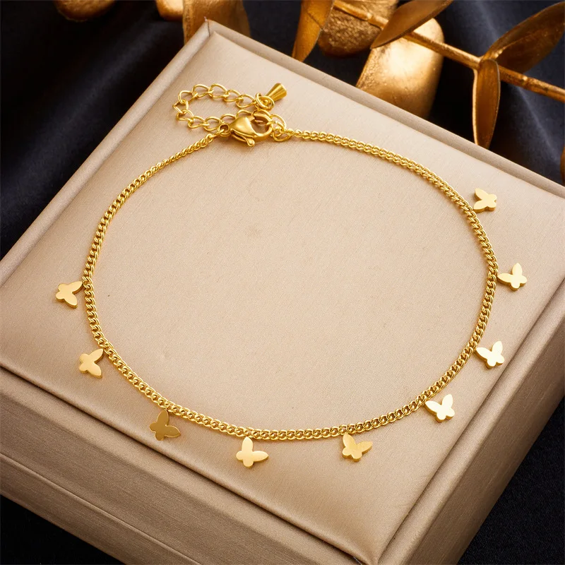 

316L Stainless Steel New Fashion Jewelry Minimalism Casual Gold Color Many Butterflies Charm Chain Anklet For Women Tobilleras