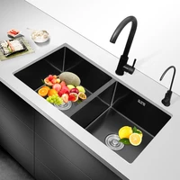 black nano stainless steel sink double sinks home kitchen supplies oversized washbasin kitchen accessories undercounter sink