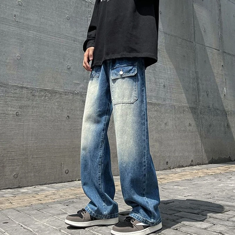 Streetwear Jeans For Men Y2k Straight Pants Fashion Men Clothing Blue Baggy Jeans Multi-pocket Cargo Pants 2023 Trend Trousers