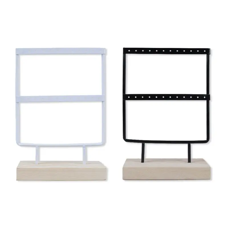 

F19D 24 Hole Wooden Metal Jewelry Rack Necklace Earring Bracelet Ear Studs Display Stand Storage Holder
