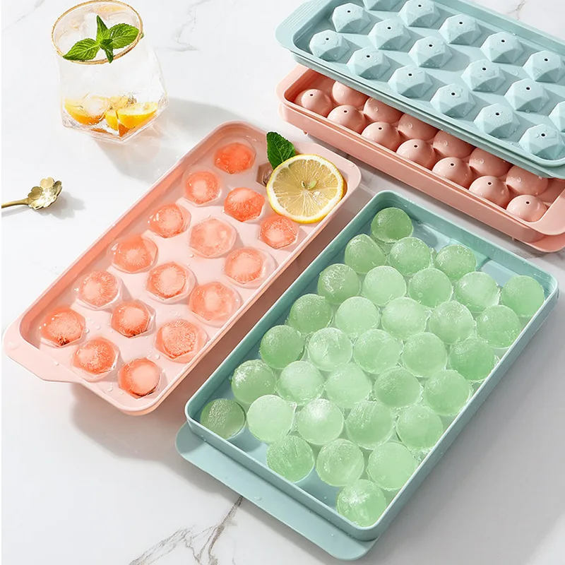 

Round Ice Cube Tray with Lid Ice Ball Maker Mold for Freezer with Container Mini Circle Ice Cube Tray Making Sphere Ice Chilling