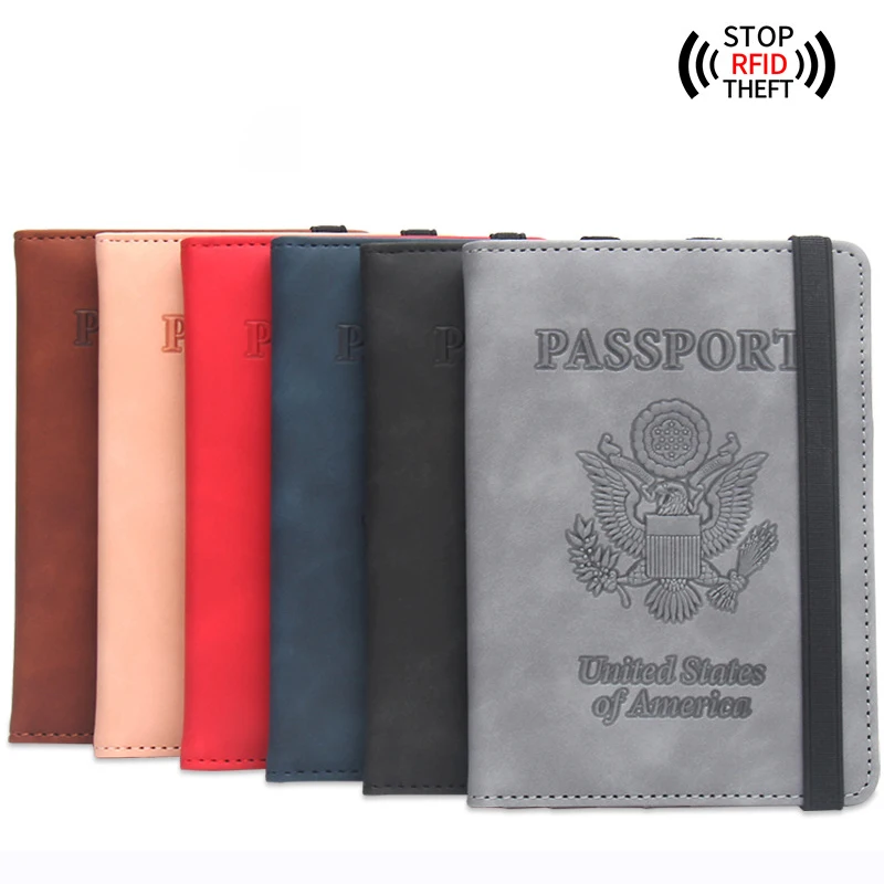 RFID U.S. Passport Cover Anti-magnetic Passport Travel Organizer Elastic Band Rubber Ticket Clip PU Travel Passport Storage Bag