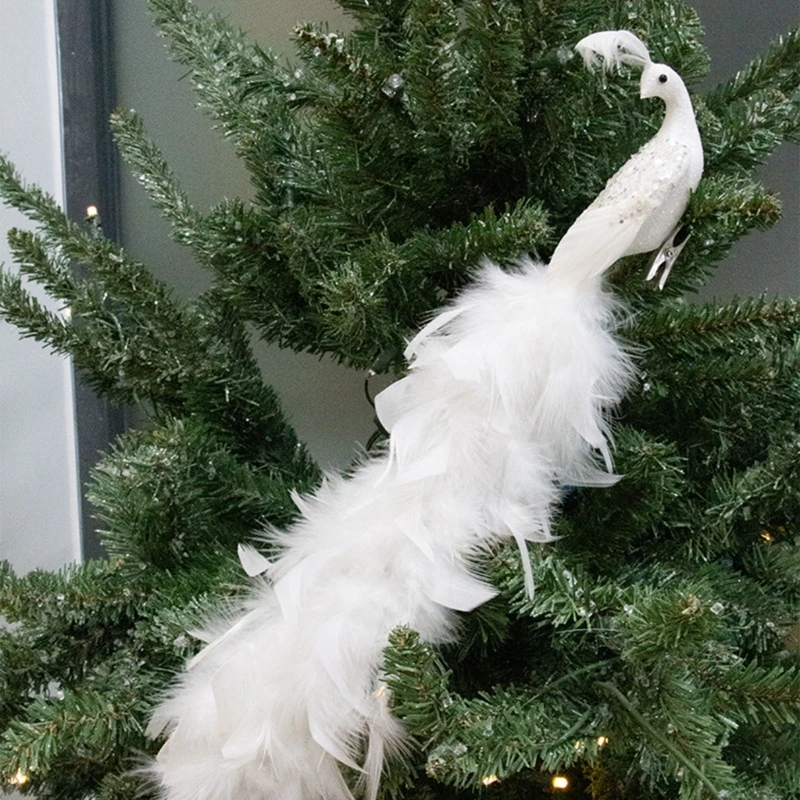 

Украшения для рождественской елки, искусственные перья с длинным хвостом, Белые Птицы, Искусственные Птицы для рождественской елки, венков