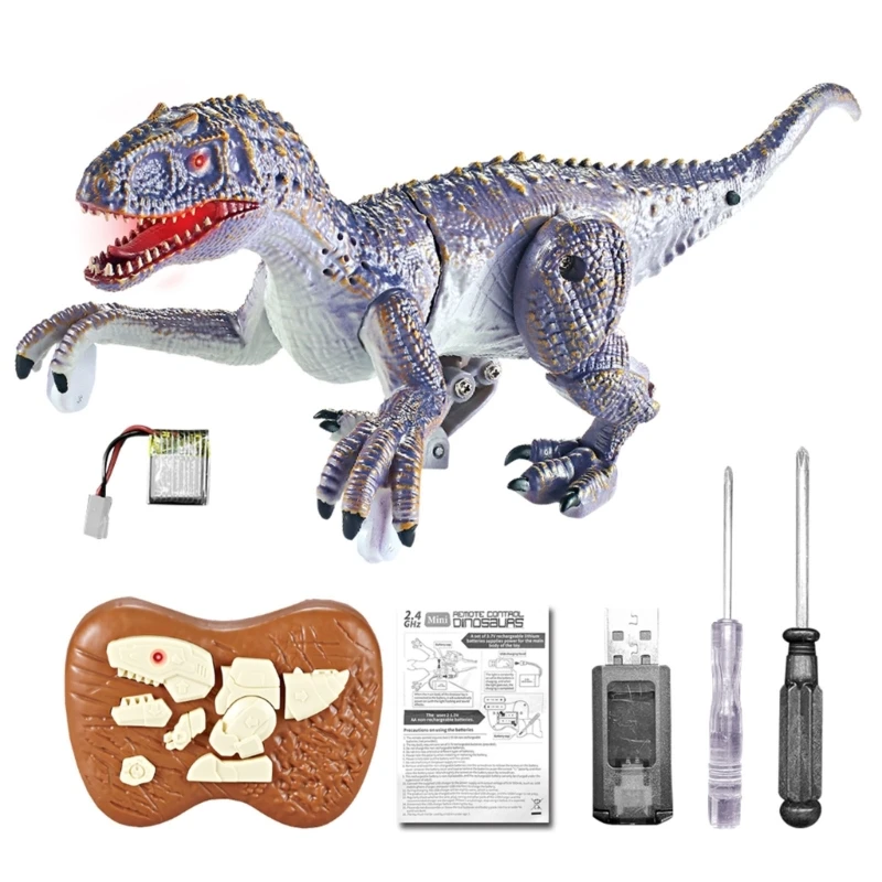 Kids Electric Remote Control Dinosaur Toys Fun Walking Sound Light Dilophosaurus Action Figures Model 2.4G RC Animal Boys Gifts