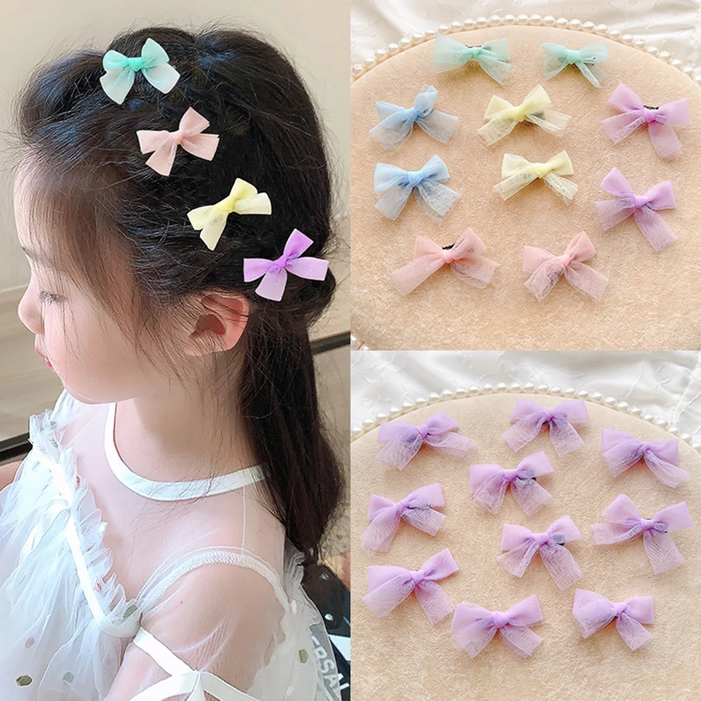 

10Pcs/Set Baby Girls Cute Colors Mesh Bow Ornament Hair Clips Children Lovely Sweet Barrettes Hairpins Kids Hair Accessories