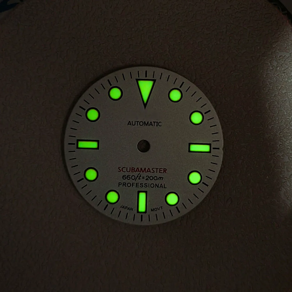 Watch accessories dial 28.5mm C3 green luminous retro dial black/white for NH35/NH36 movement Date/NO Date NH35 case