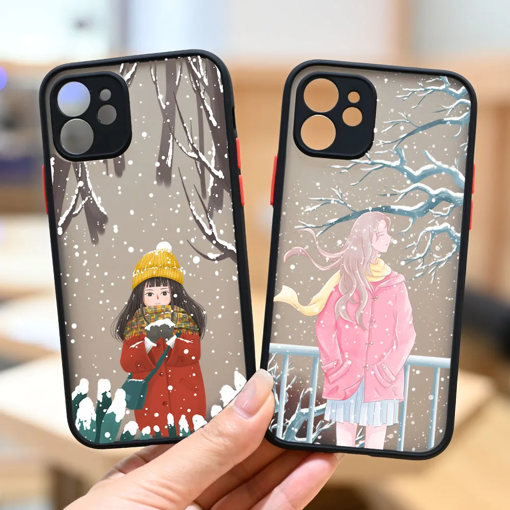 

GYKZ Cartoon Japan Anime Girl Phone Case For iPhone 11 Pro 12 XS MAX XR 7 SE 2020 8 Plus Hrad PC Cover Matte Coque Slim Fundas