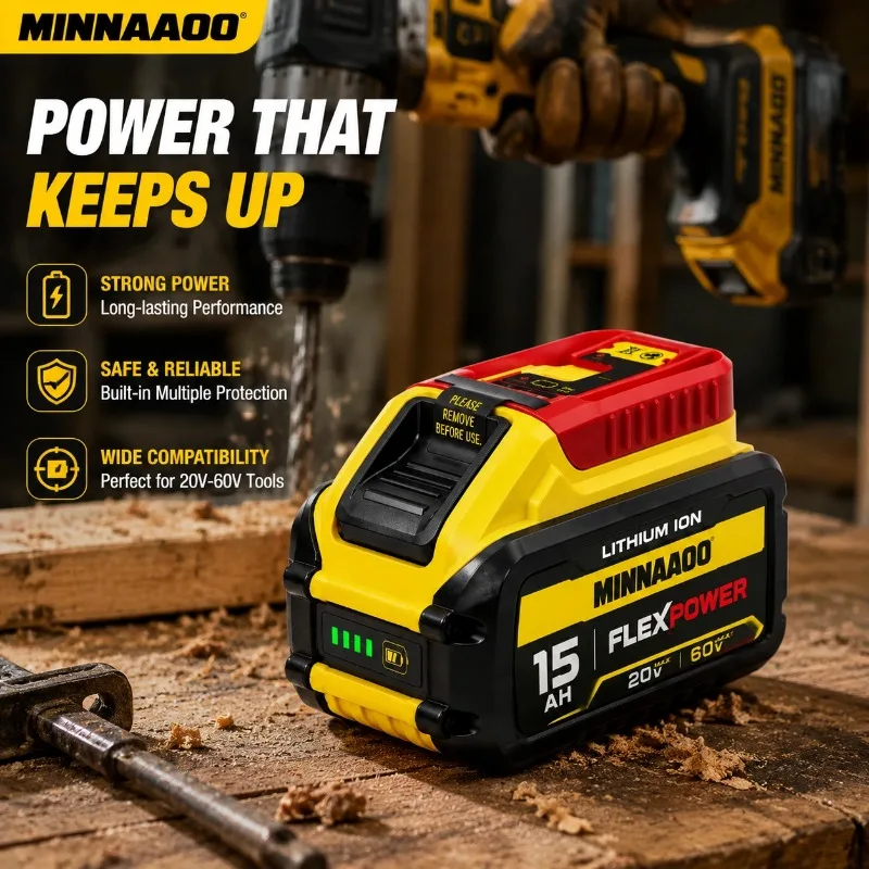 Фото Для аккумуляторной батареи Dewalt 20V MAX 15Ah 12Ah 9Ah литий-ионного типа для электроинструментов, высокой емкости и длительного срока службы. №5