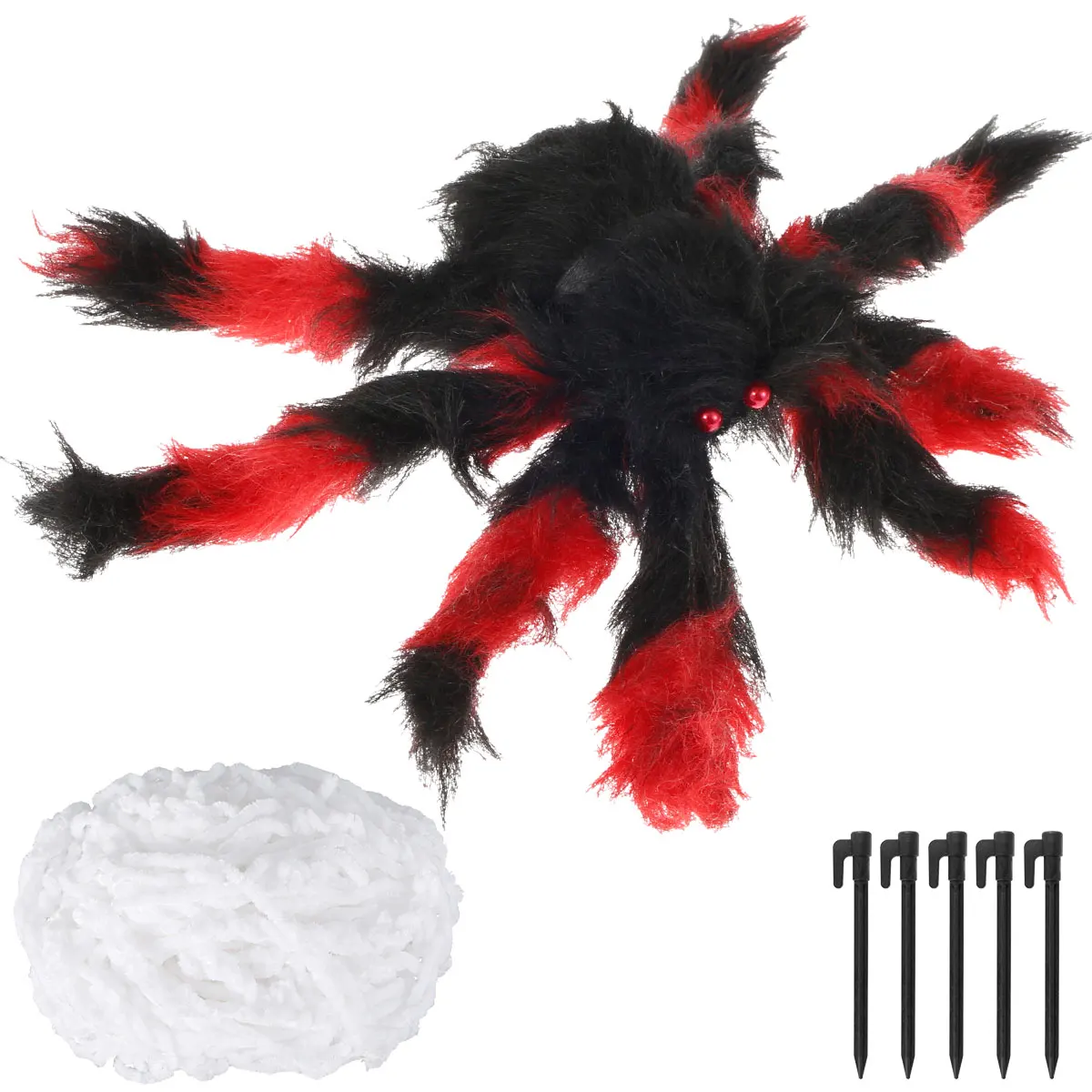 

Halloween Spider with Spider Web Scary Giant Spider with Bendable Legs Red Eyes Reusable Realistic Fake Spider Halloween Party
