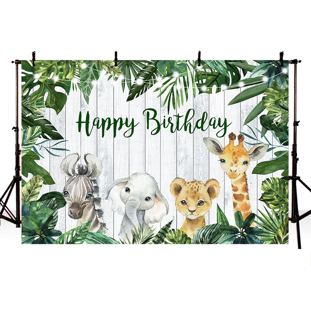 

Фон для фотосъемки новорожденных с изображением леса, дня рождения, украшения, баннер, лиса, медведь, слон, Льва, зебры, животных
