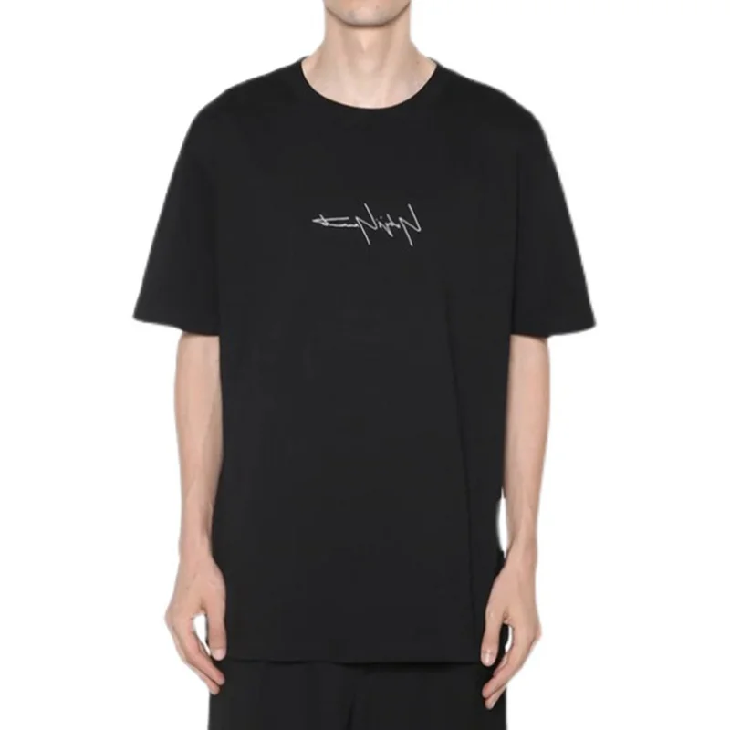

Yamamoto New Summer Yohji Embroidery Printing Walk a Dog Couple's Men And Women Short Sleeved T-shirt