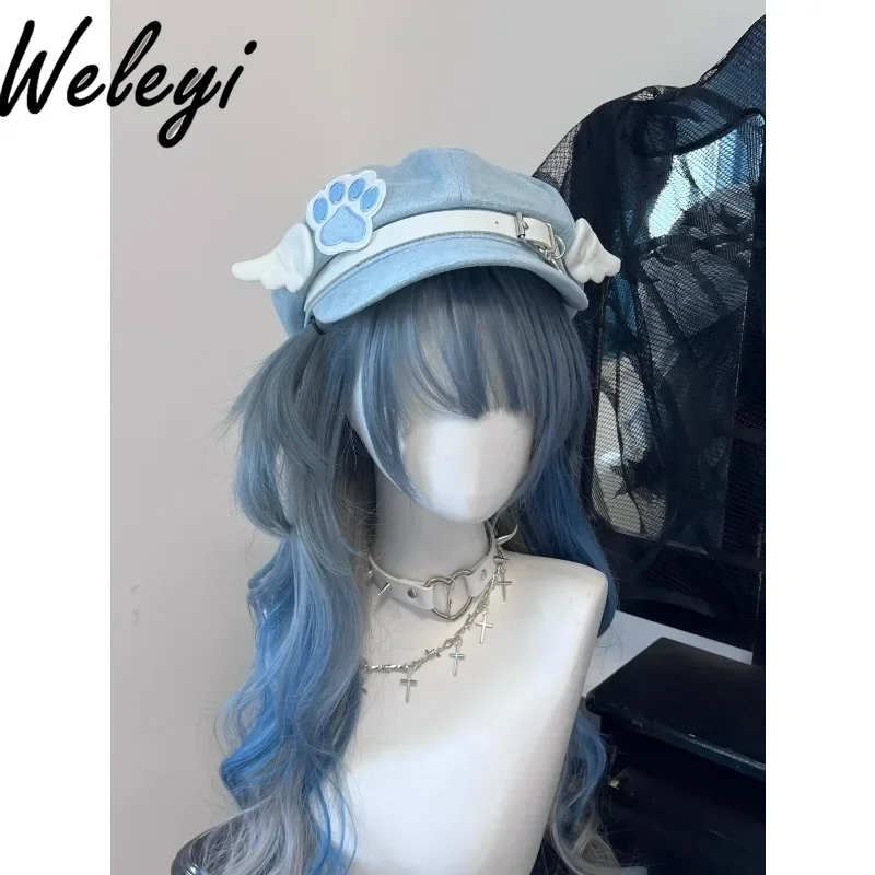 Оригинальный берет в японском стиле с крыльями кошачьих когтей водной расцветке