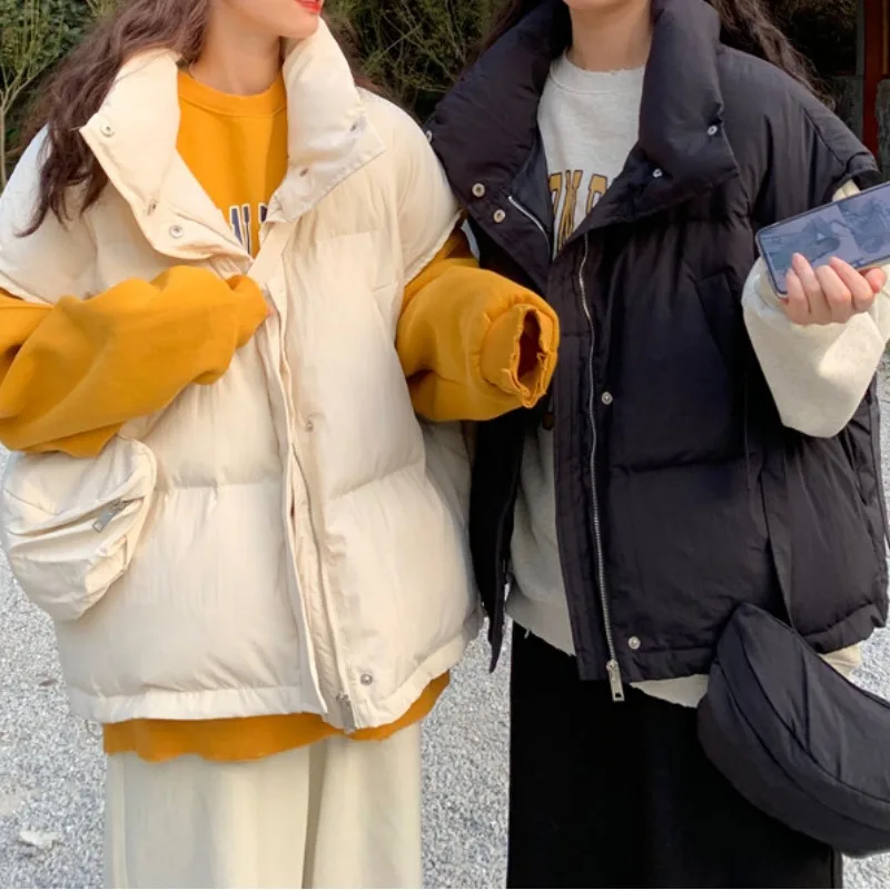 

Spring Autumn 2021 New Women Sleeveless Vest Cotton-padded Short Waistcoat Kawaii Outwear Female Beige Black Casual Parka Mujer