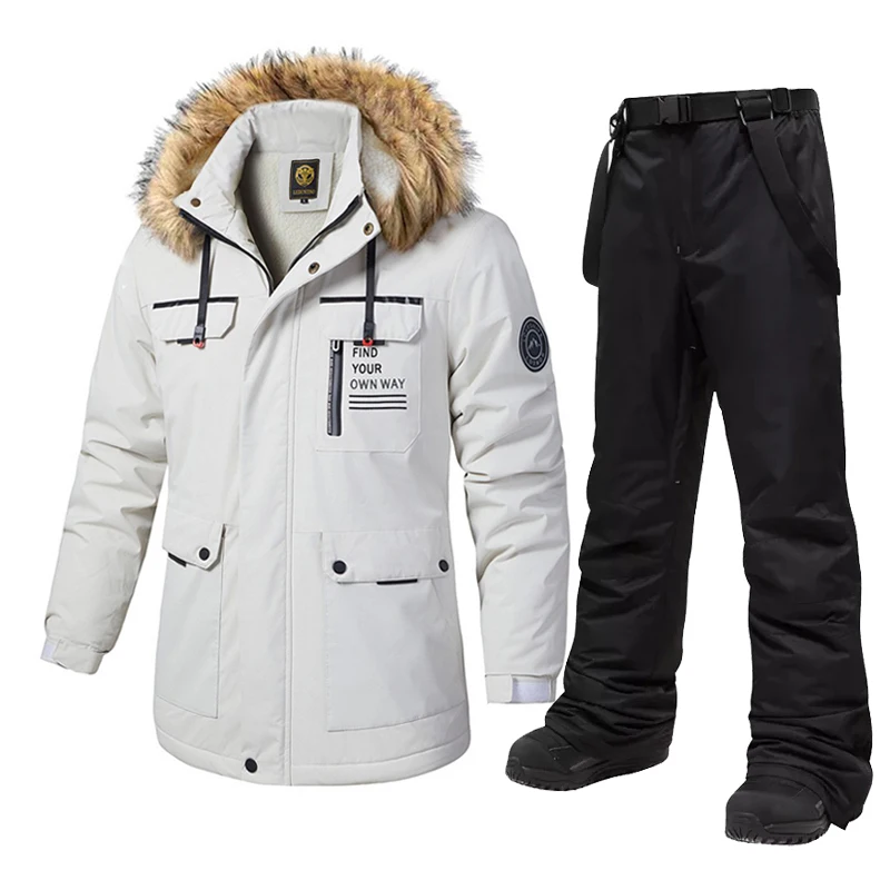 New Ski Suit Men Winter Windproof Waterproof Thicken Warm Fleece Jacket Snow Pants Outdoor Snowboard Wear Skiing Overalls