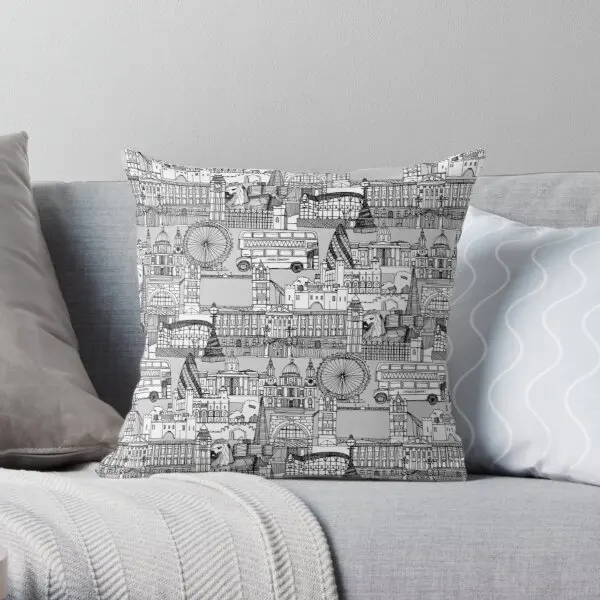 

London Toile Black White Printing Throw Pillow Cover Throw Anime Sofa Decorative Soft Hotel Wedding Case Pillows not include