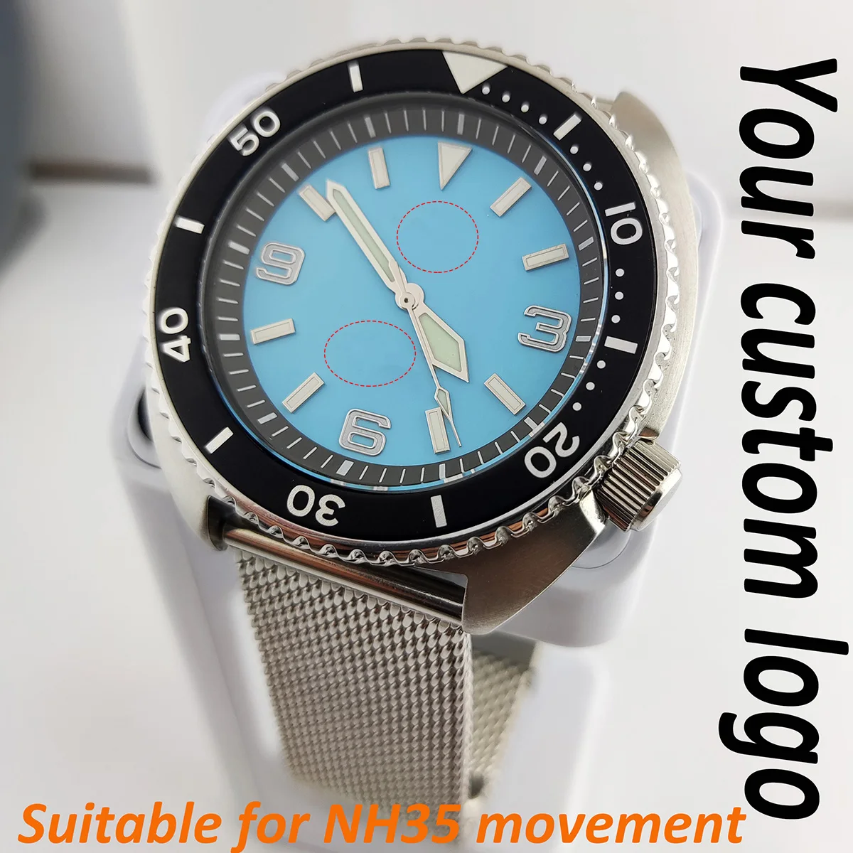 NH35 Case 42.5mm silver Watch case nh35 Sapphire Glass NH35 Movement Watch accessories Parts For NH36 Movement Custom Logo