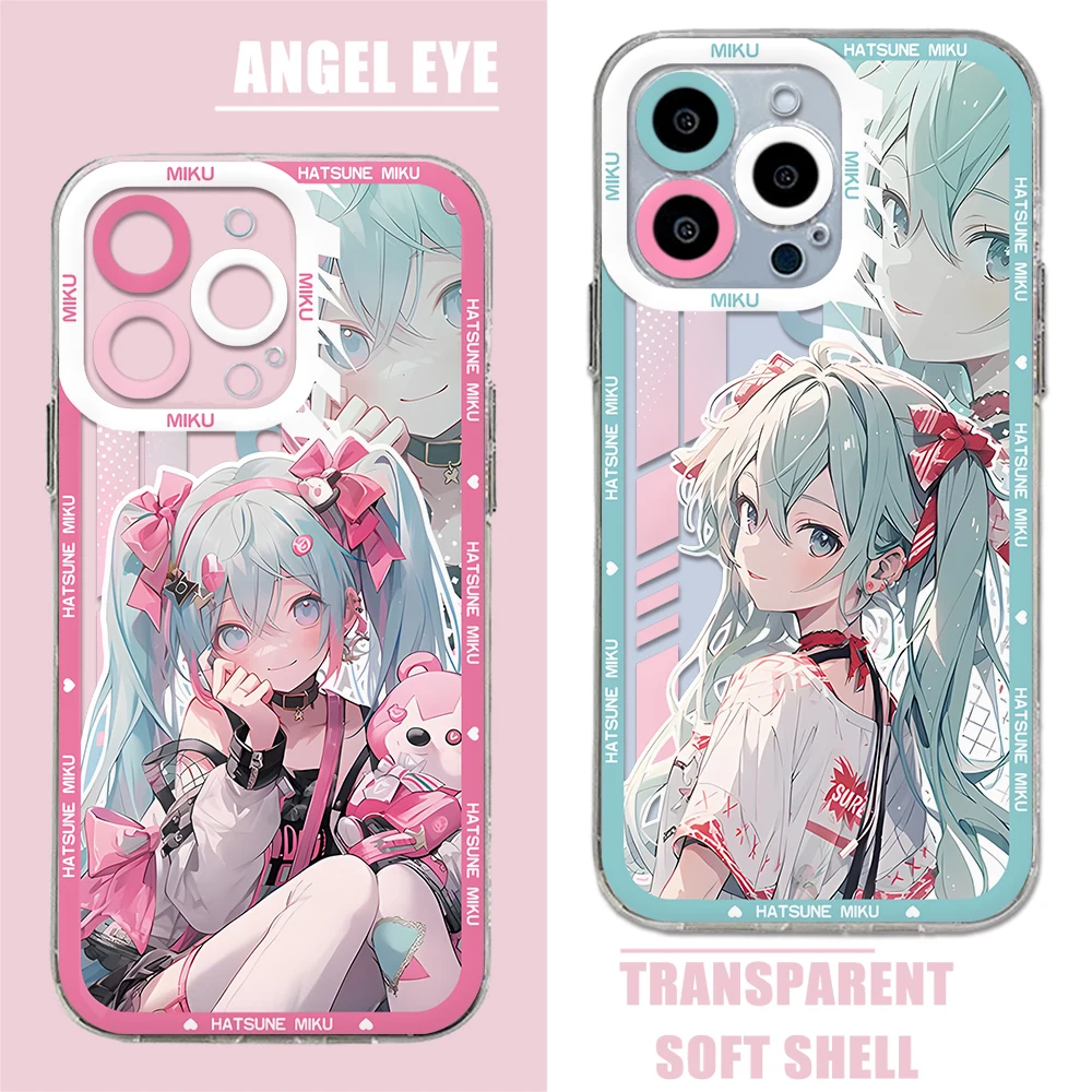 Фото Новый чехол для телефона с аниме H-Hatsune Mikus для iPhone 16e 16 15 14 13 12 11 Mini Pro Max X XR XSMax 8 Plus, прозрачная мягкая задняя крышка №3