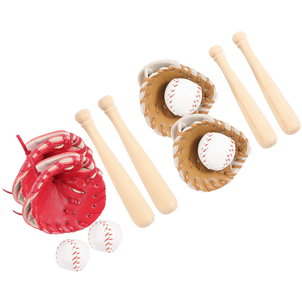 

1 Set of Mini Baseball Bat Glove Ball Kit Mini House Miniature Sports Ornaments