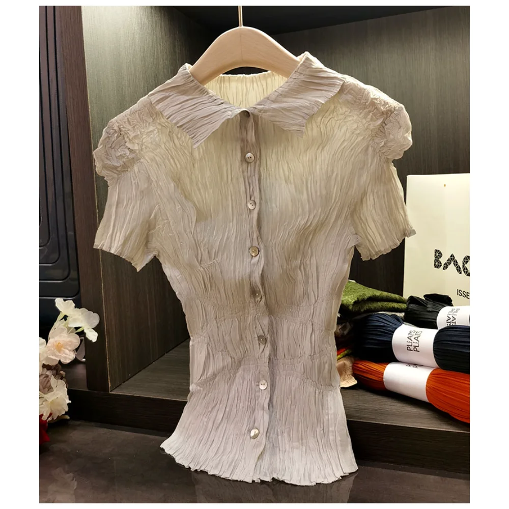 

Женский однобортный Кардиган Miyake, повседневная простая модная Однотонная футболка для офиса на лето