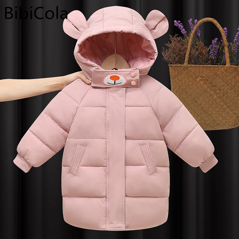 

Детское пальто с рисунком медведя хлопковое пальто для мальчиков зимнее утепленное длинное пальто с капюшоном, сохраняющее тепло, стеганая...