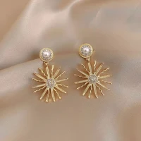 exaggerated golden drop earrings for women pearl zircon round big dangle earring wild sun earings brincos female fashion jewelry