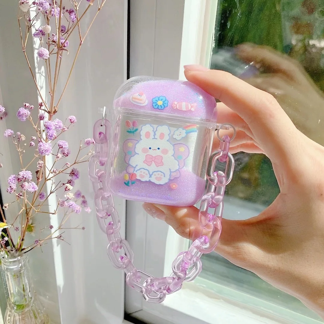 Fashion Glitter Dynamic Liquid Phone Case for IPhone 13 12 11 Pro 7 8 Plus X XR XS MAX Quicksand Bear Cat Cover for AirPods 2pro