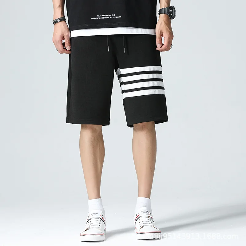 

2023 Men Shorts Korean Fashion Cotton Blended Solid Color Loosen Up TB Waist Summer Multi-Pocket Shorts Wide Beach Casual Shorts