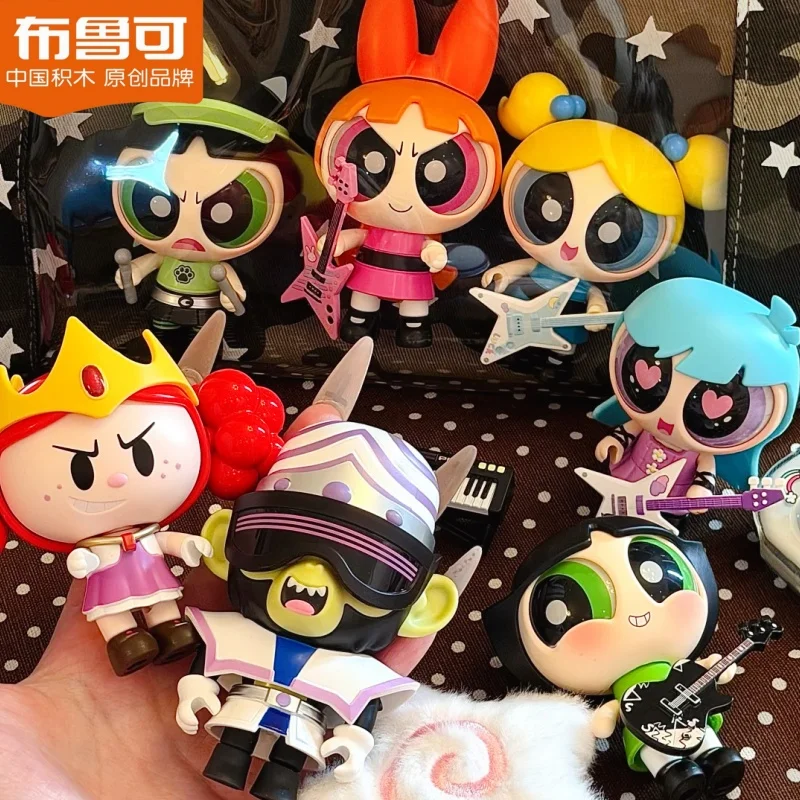Фото Новая коллекционная фигурка BLOKEES The Powerpuff Girls Cute Beats Series Vol.1 в слепой коробке, настольное украшение, модель, игрушка, подарок на день рождения №1
