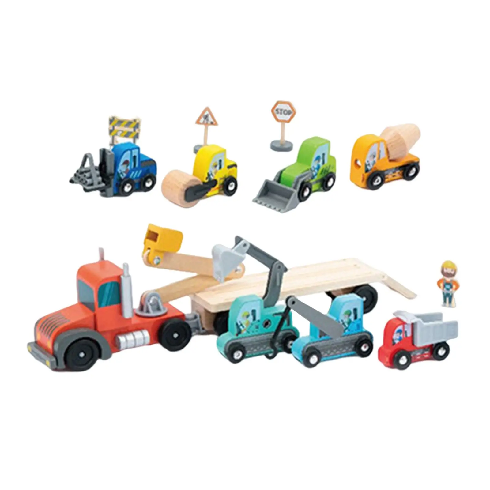 

8 Pieces Wooden Construction Vehicle Toy Engineering Car Toy for Kids Girls